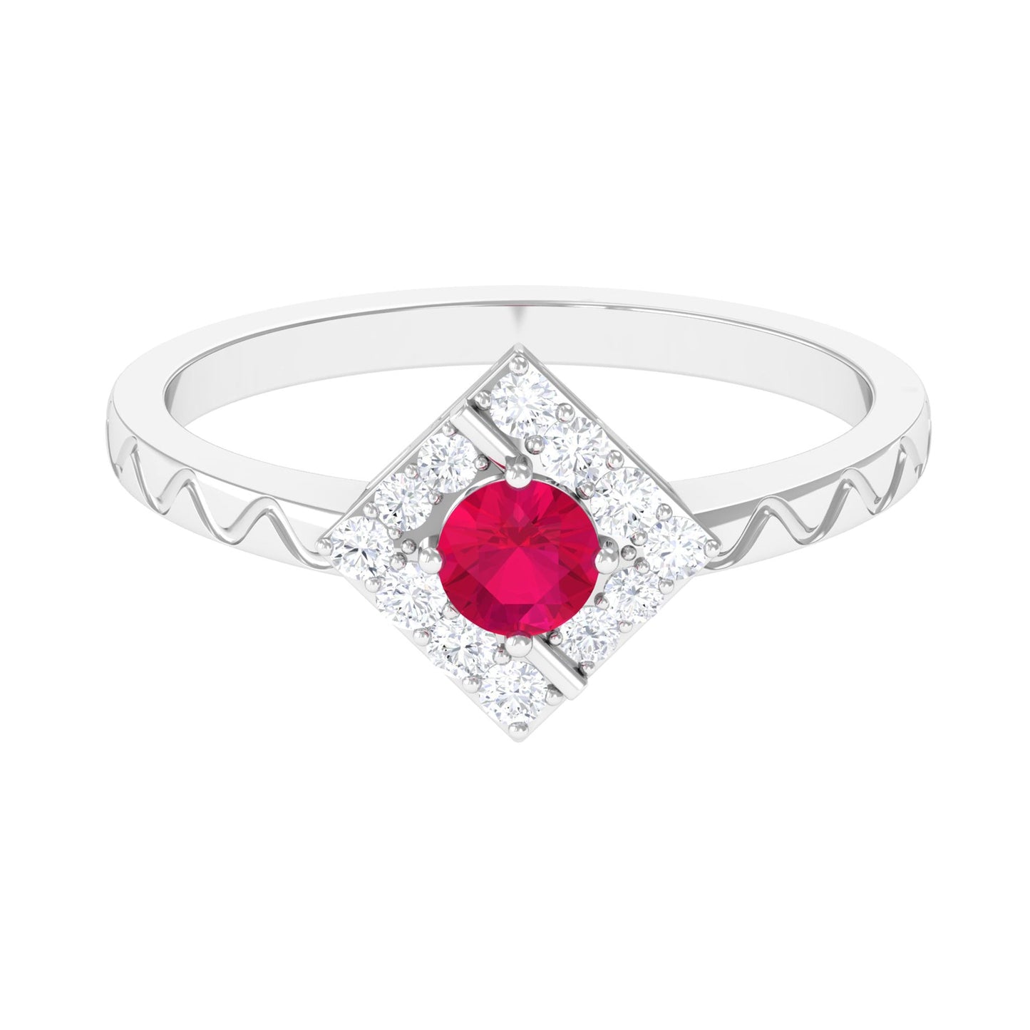 Minimal Ruby and Diamond Textured Ring