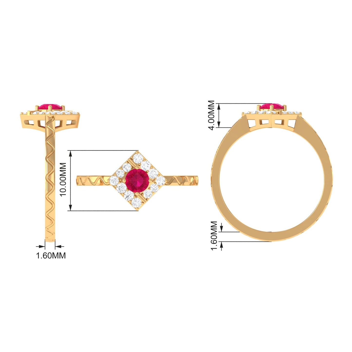 Minimal Ruby and Diamond Textured Ring