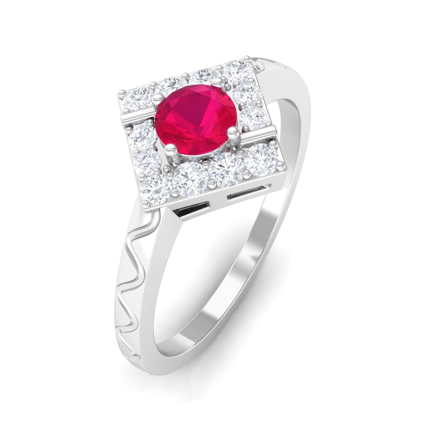 Minimal Ruby and Diamond Textured Ring