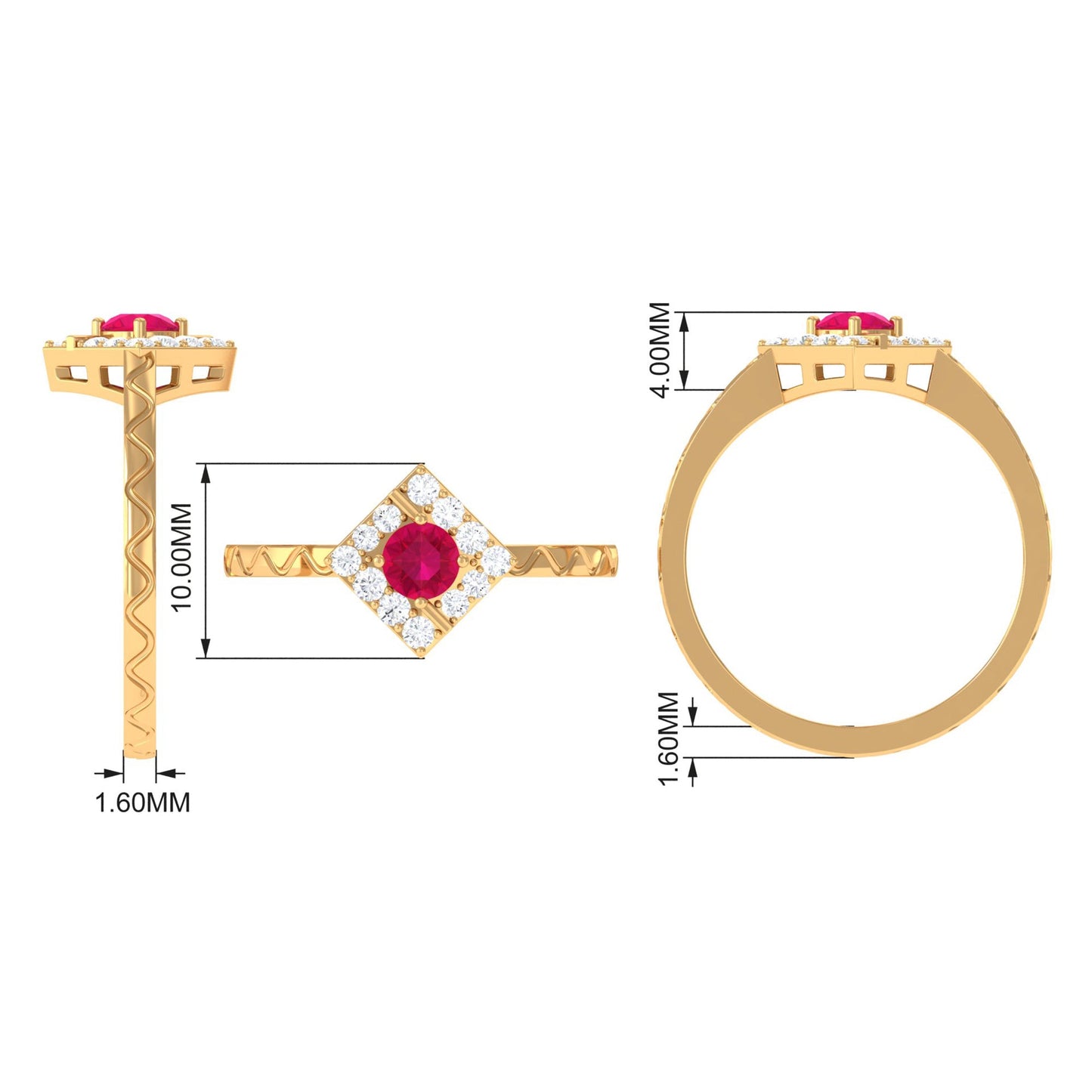 Minimal Ruby and Diamond Textured Ring