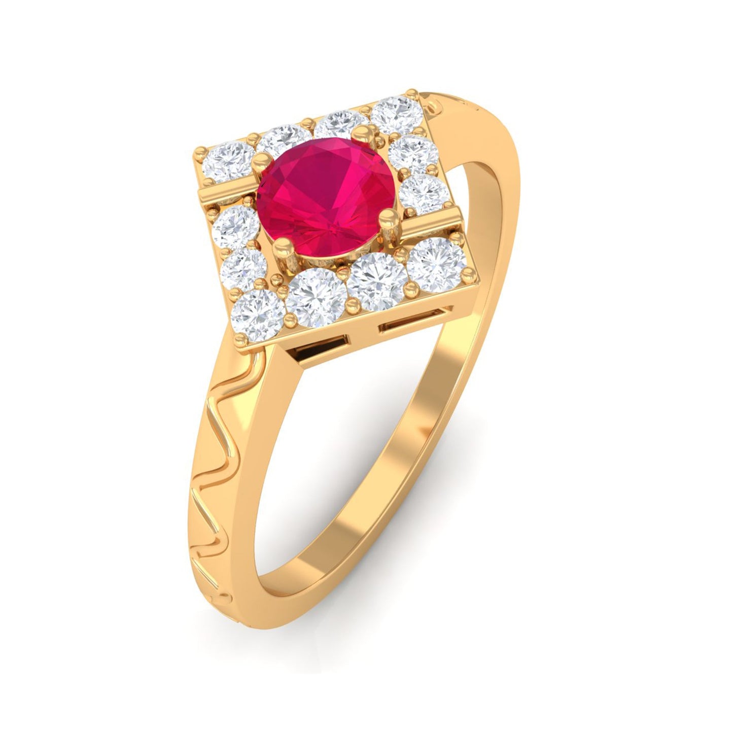 Minimal Ruby and Diamond Textured Ring