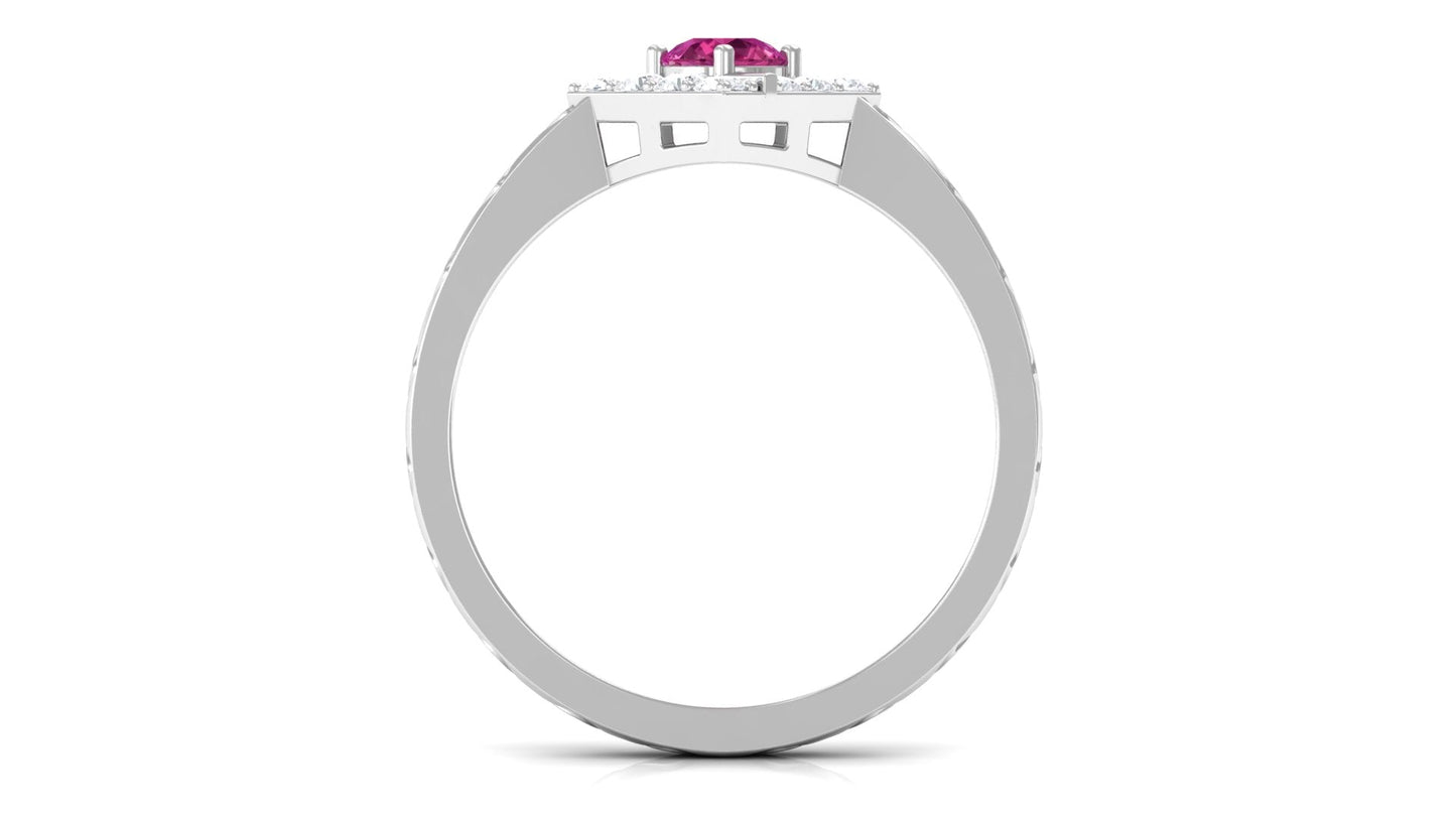 Minimal Pink Tourmaline Textured Ring with Diamond