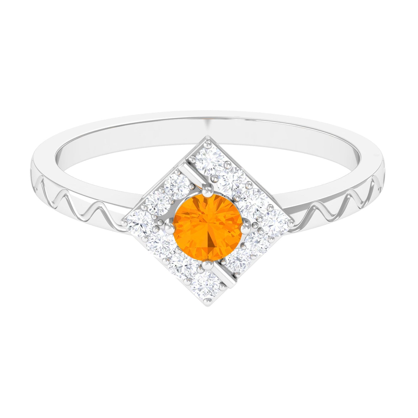 0.4 Carat Minimal Fire Opal and Diamond Textured Ring