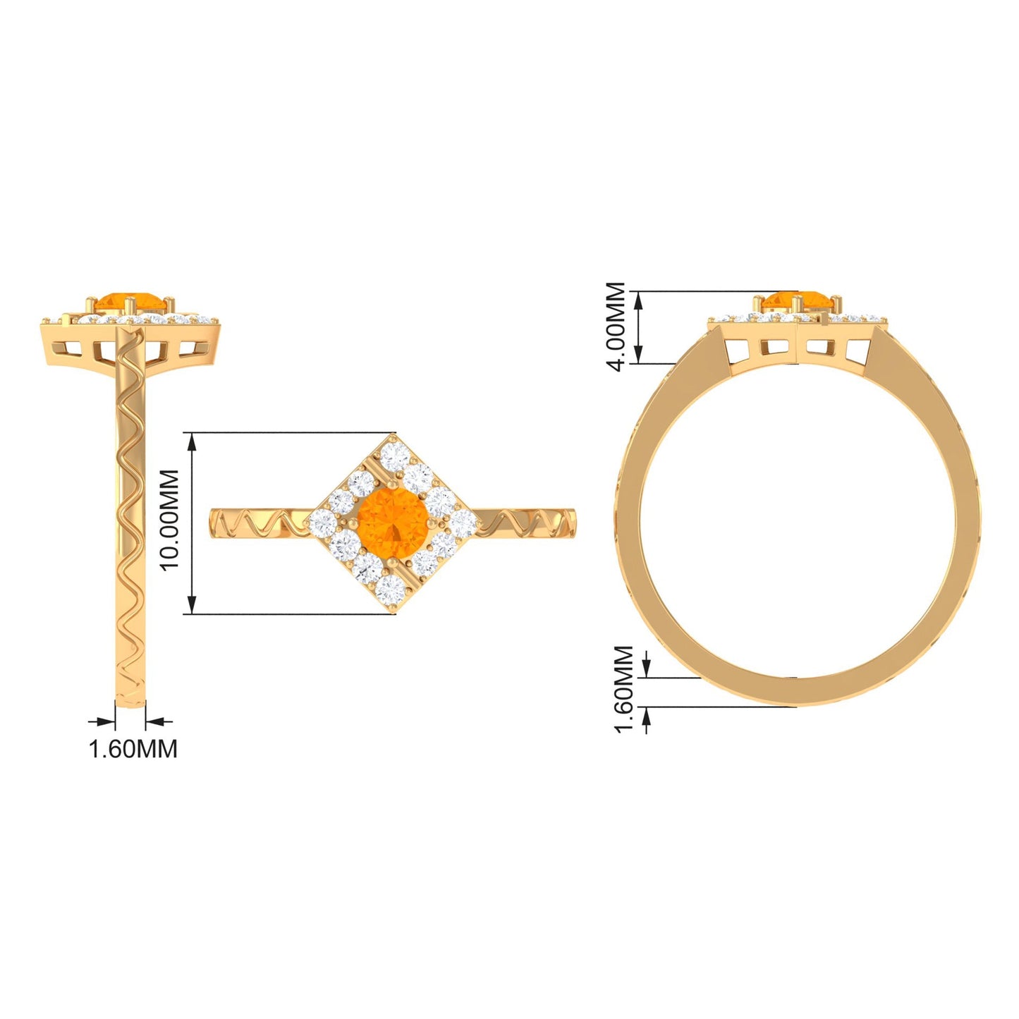 0.4 Carat Minimal Fire Opal and Diamond Textured Ring