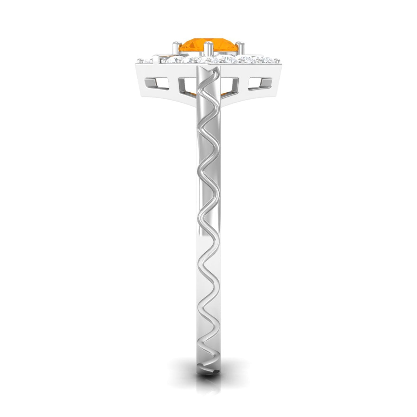0.4 Carat Minimal Fire Opal and Diamond Textured Ring