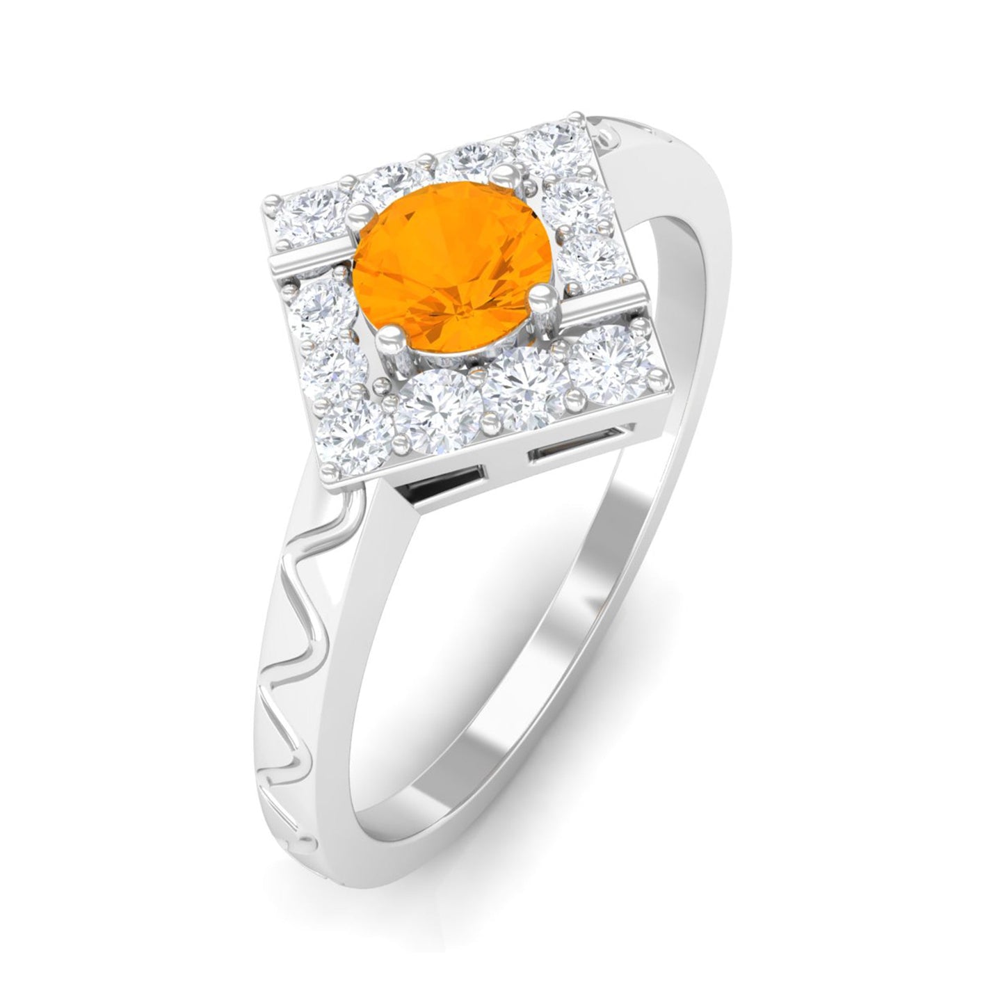 0.4 Carat Minimal Fire Opal and Diamond Textured Ring
