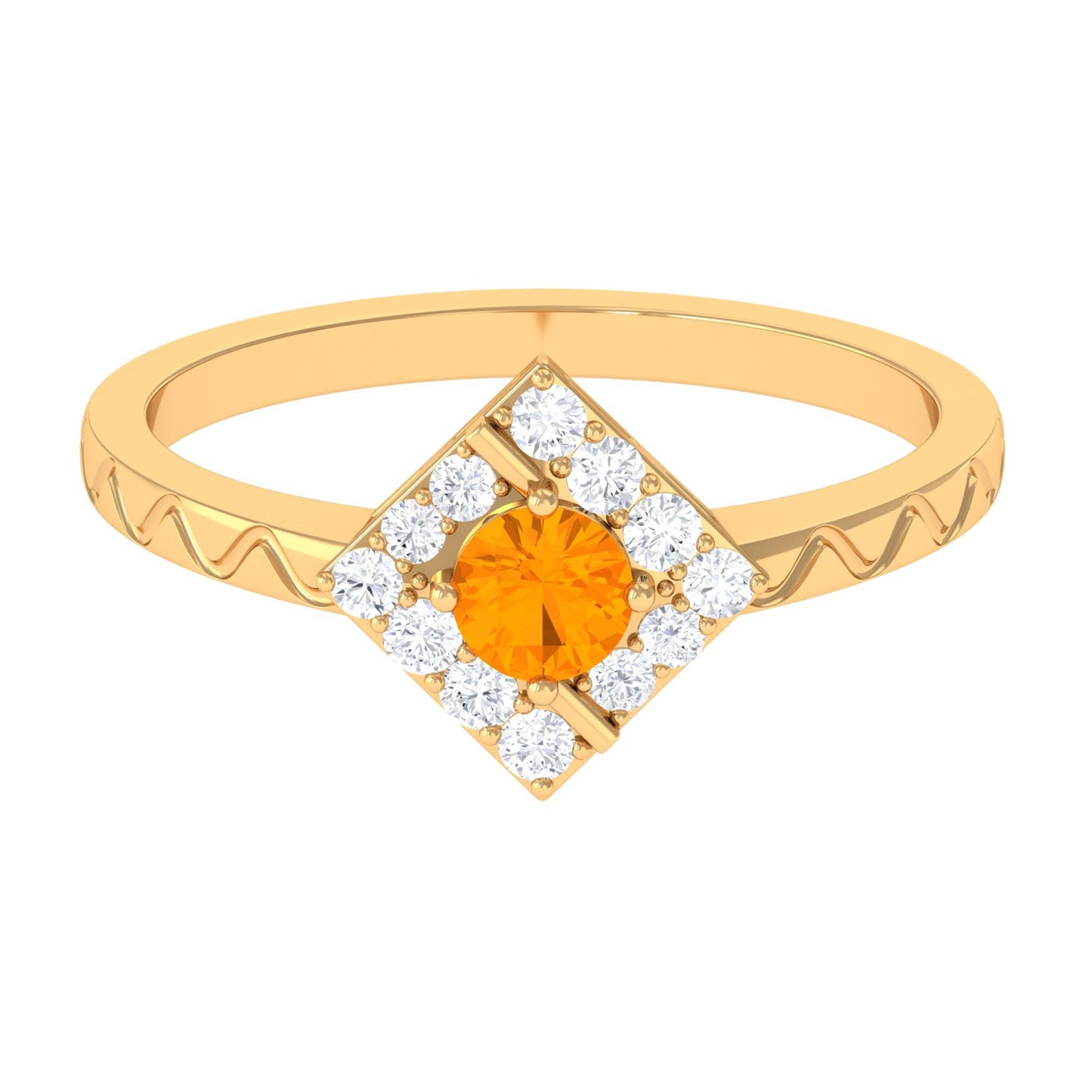0.4 Carat Minimal Fire Opal and Diamond Textured Ring