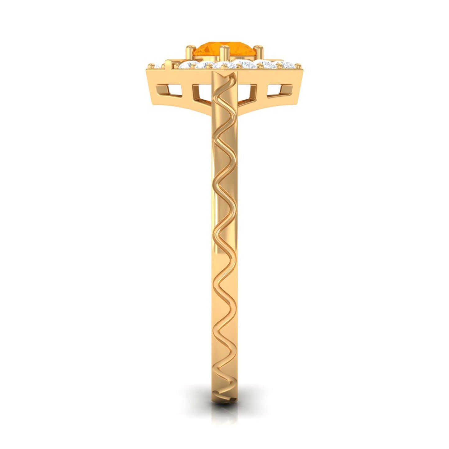 0.4 Carat Minimal Fire Opal and Diamond Textured Ring