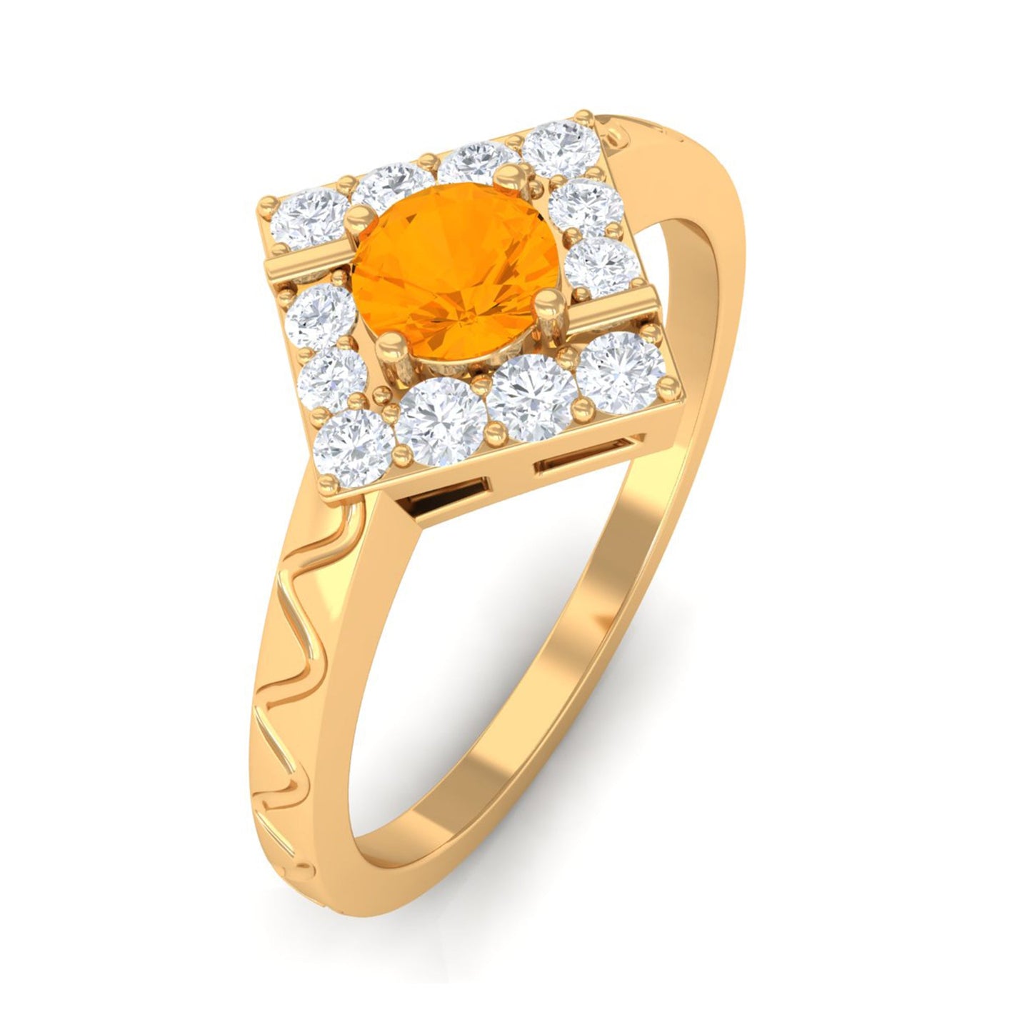 0.4 Carat Minimal Fire Opal and Diamond Textured Ring
