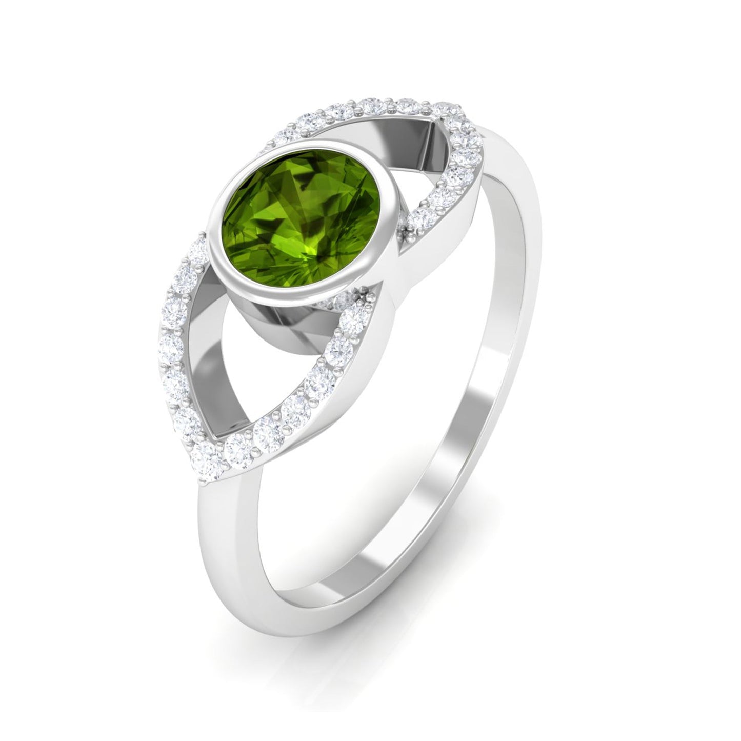 0.5 Carat Split Shank Peridot Solitaire Ring with Diamond Accent