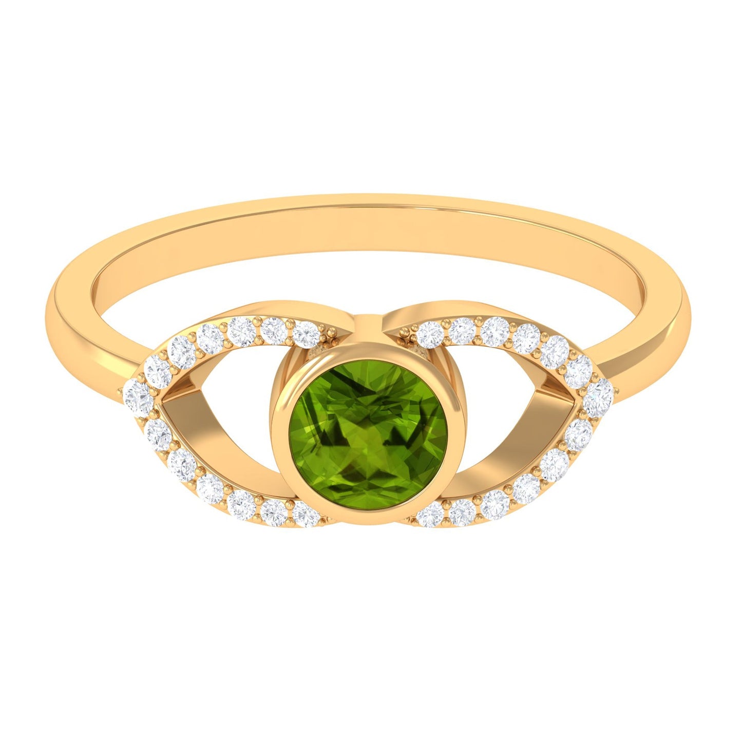 0.5 Carat Split Shank Peridot Solitaire Ring with Diamond Accent