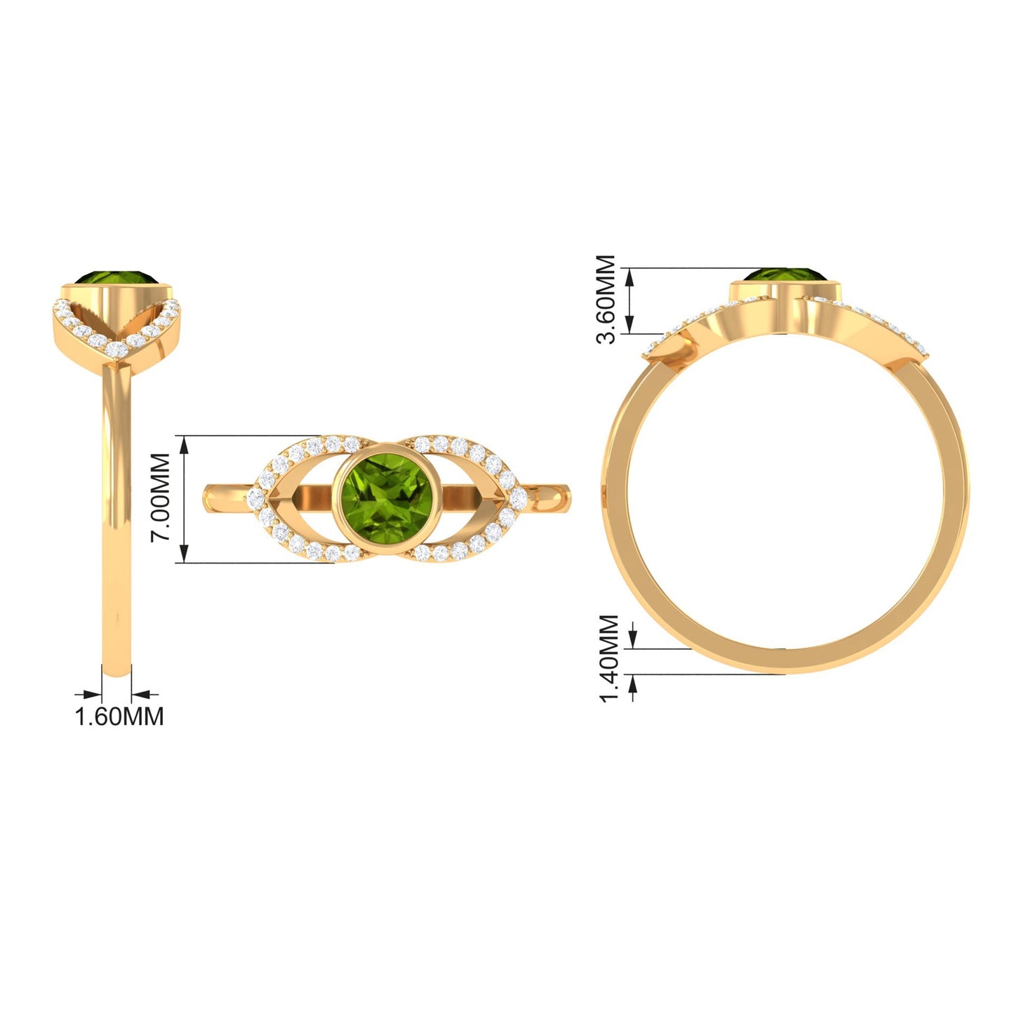 0.5 Carat Split Shank Peridot Solitaire Ring with Diamond Accent