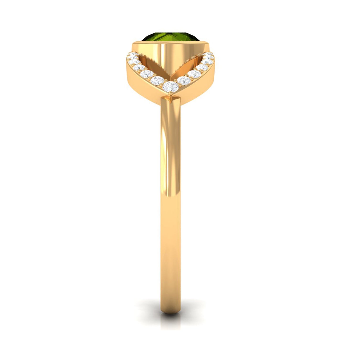 0.5 Carat Split Shank Peridot Solitaire Ring with Diamond Accent