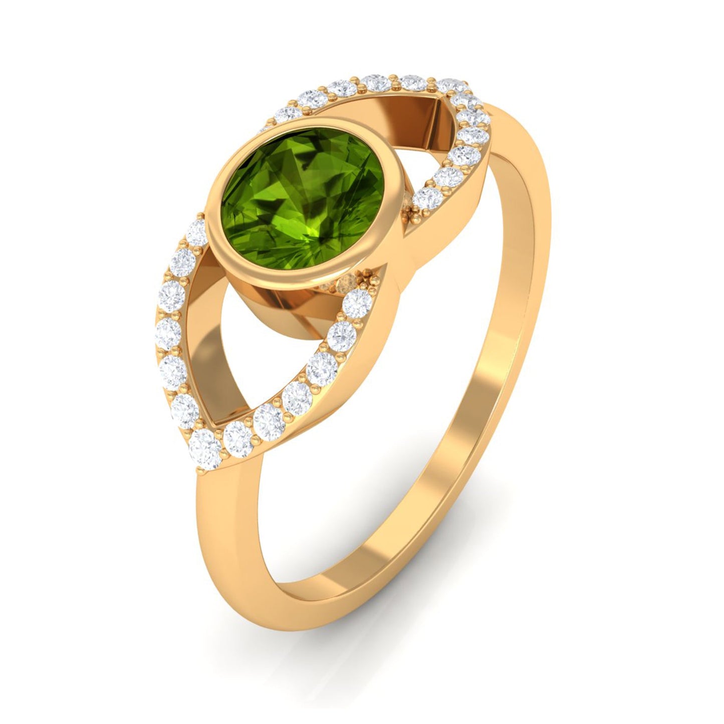 0.5 Carat Split Shank Peridot Solitaire Ring with Diamond Accent