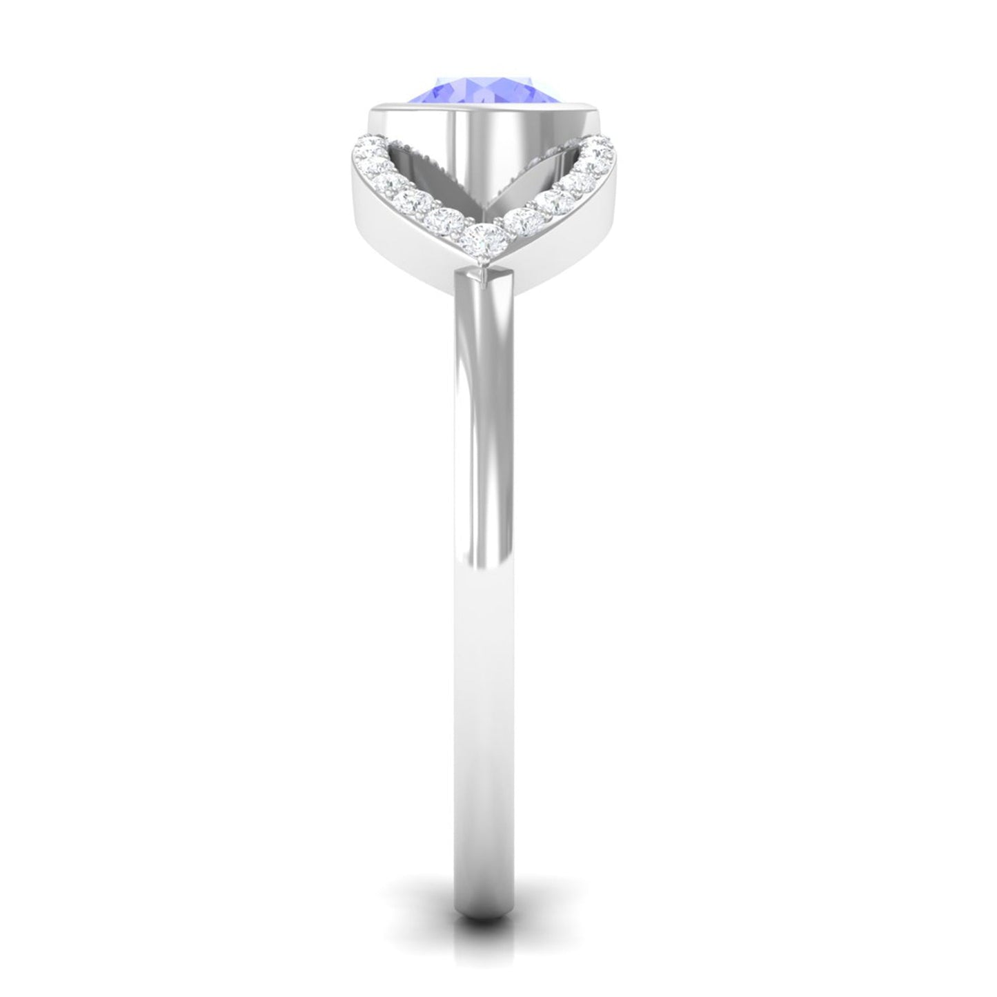 Bezel Set Tanzanite Solitaire Split Shank Ring with Diamond