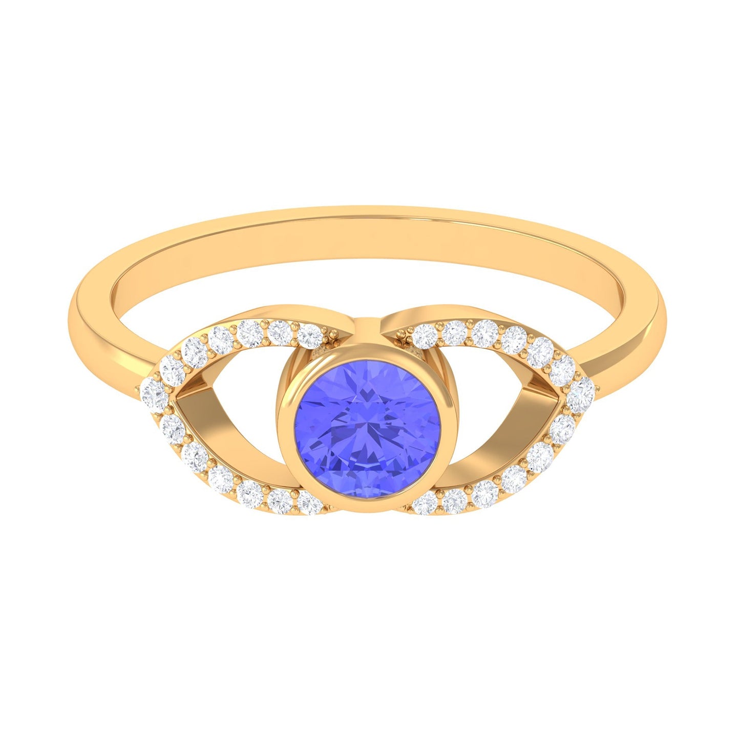 Bezel Set Tanzanite Solitaire Split Shank Ring with Diamond