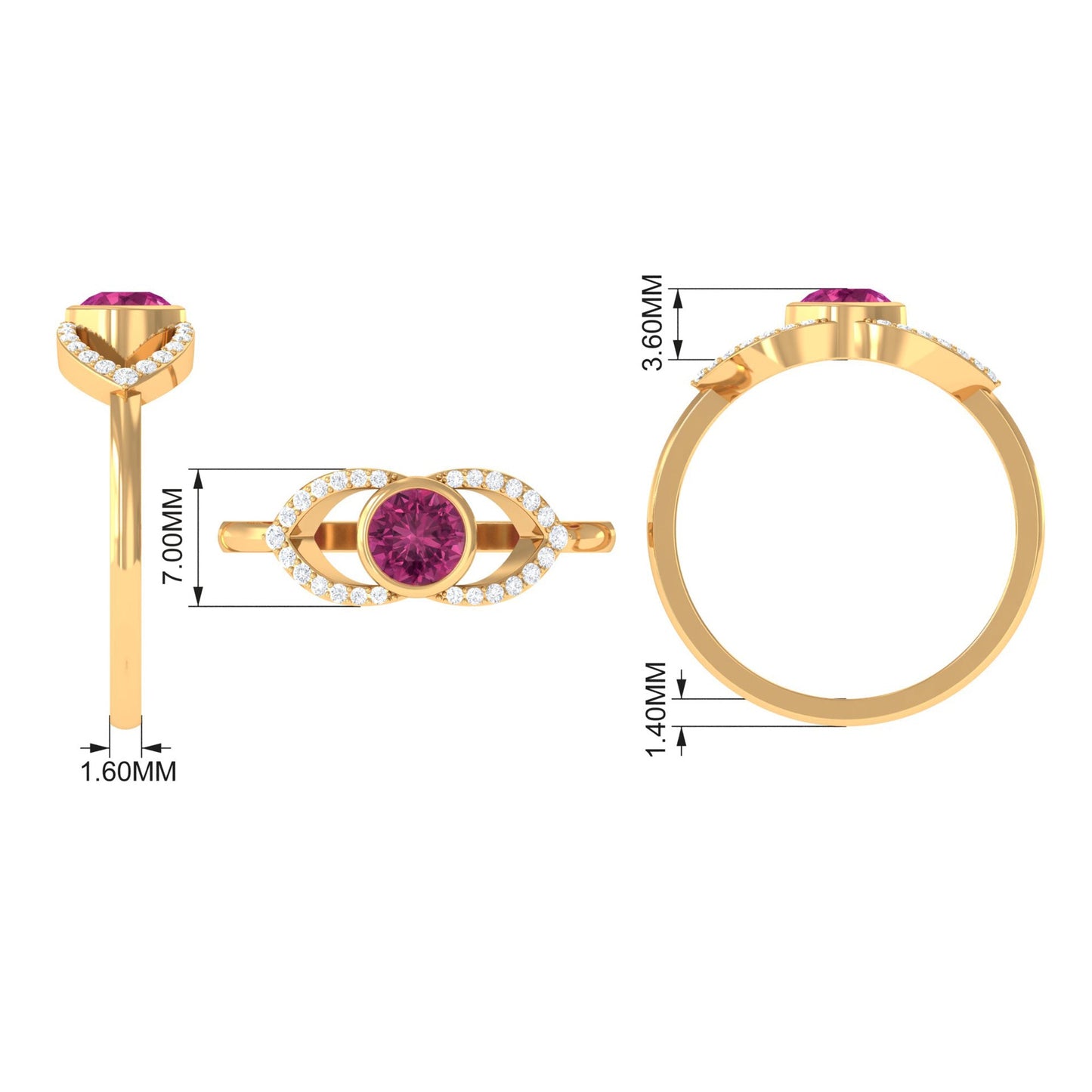 Pink Tourmaline Solitaire Split Shank Ring with Diamond