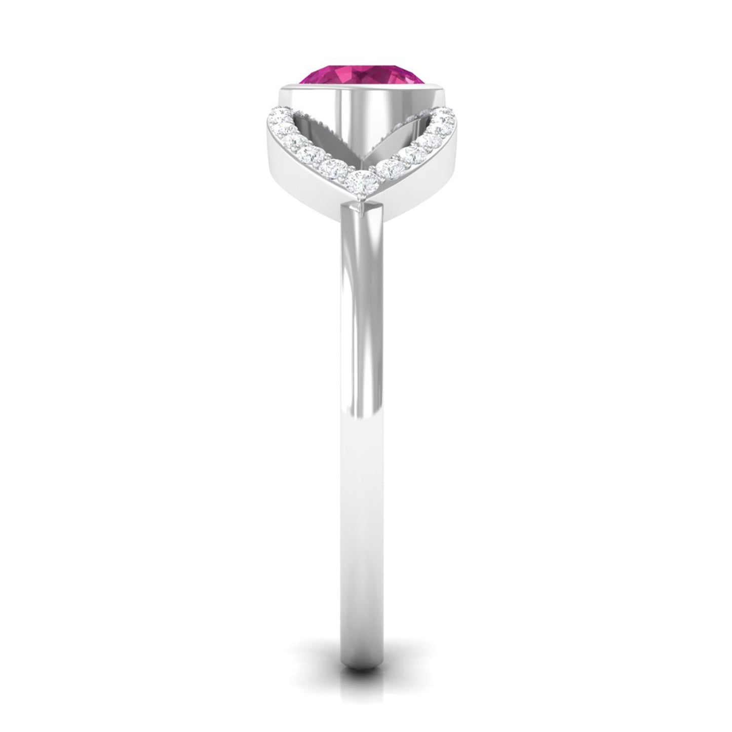Pink Tourmaline Solitaire Split Shank Ring with Diamond