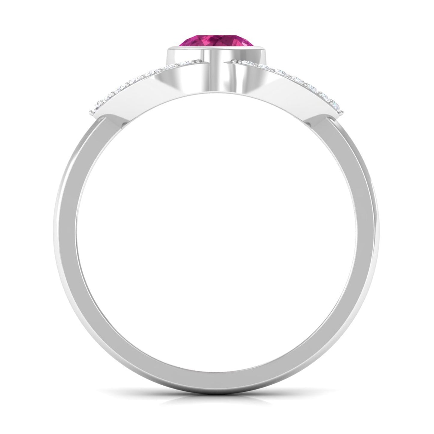 Pink Tourmaline Solitaire Split Shank Ring with Diamond