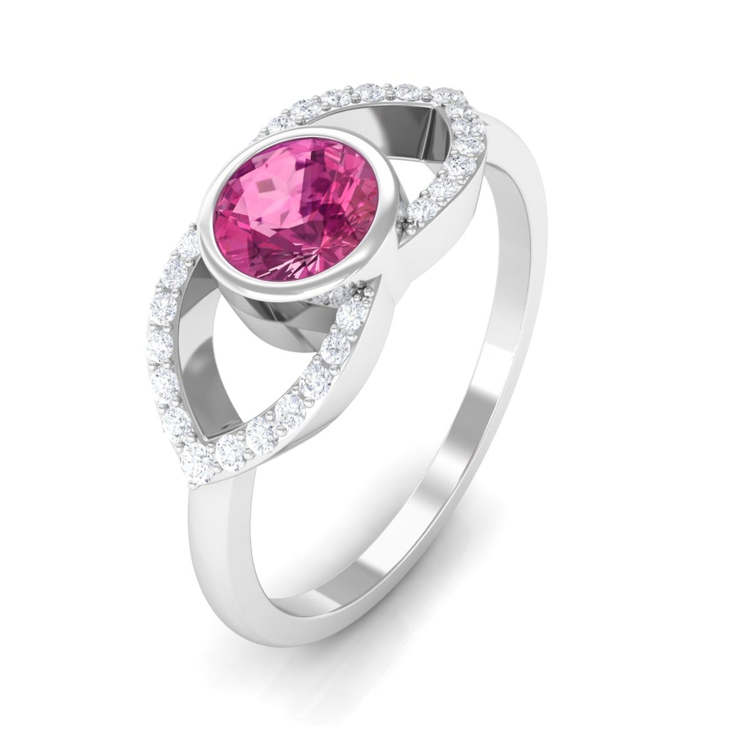 Pink Tourmaline Solitaire Split Shank Ring with Diamond
