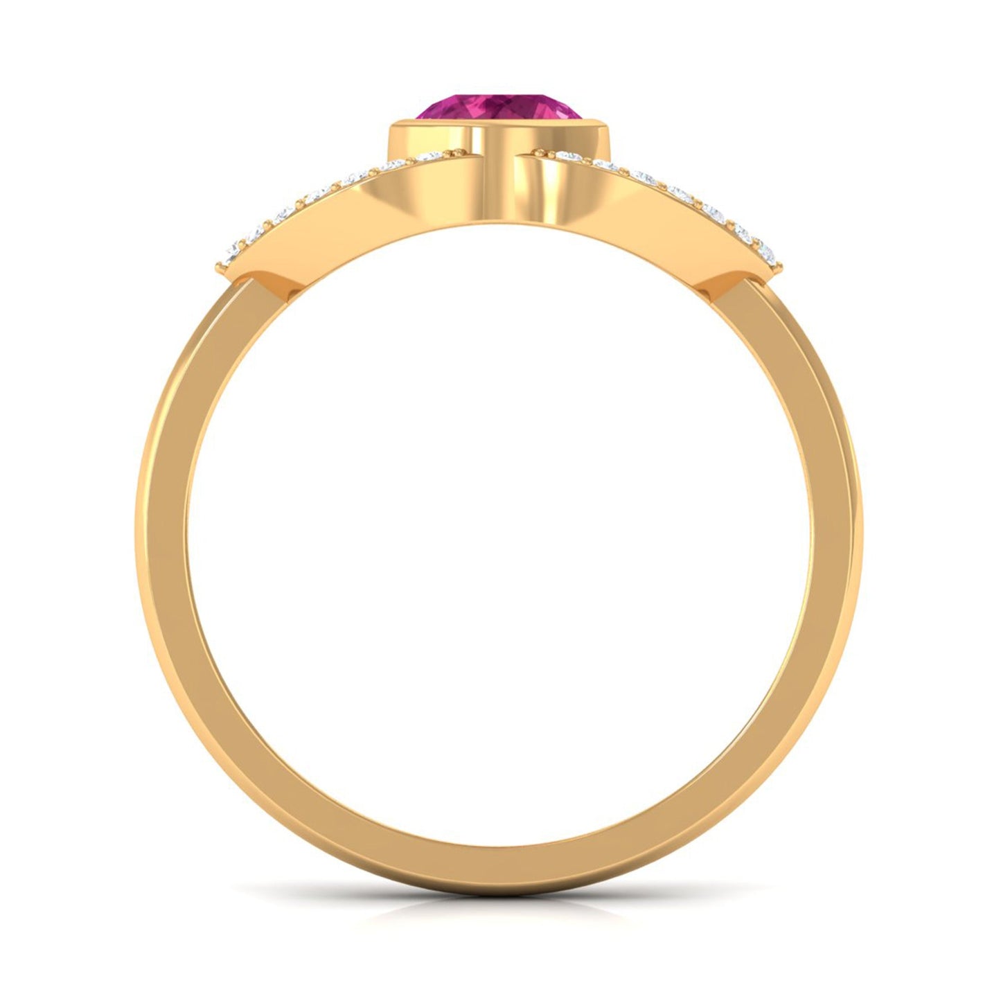 Pink Tourmaline Solitaire Split Shank Ring with Diamond