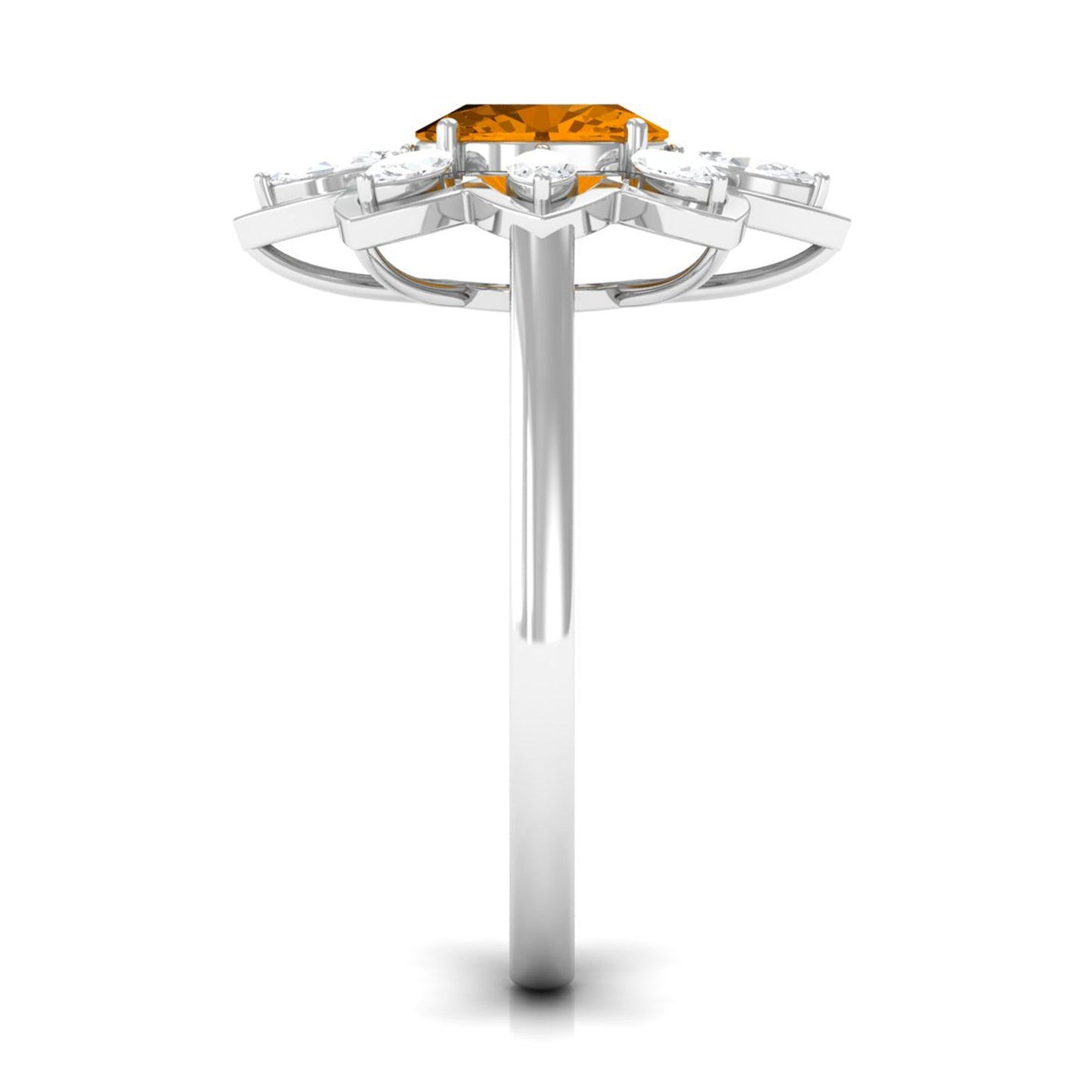 1 Carat Oval Cut Citrine Flower Engagement Ring with Diamond Stones