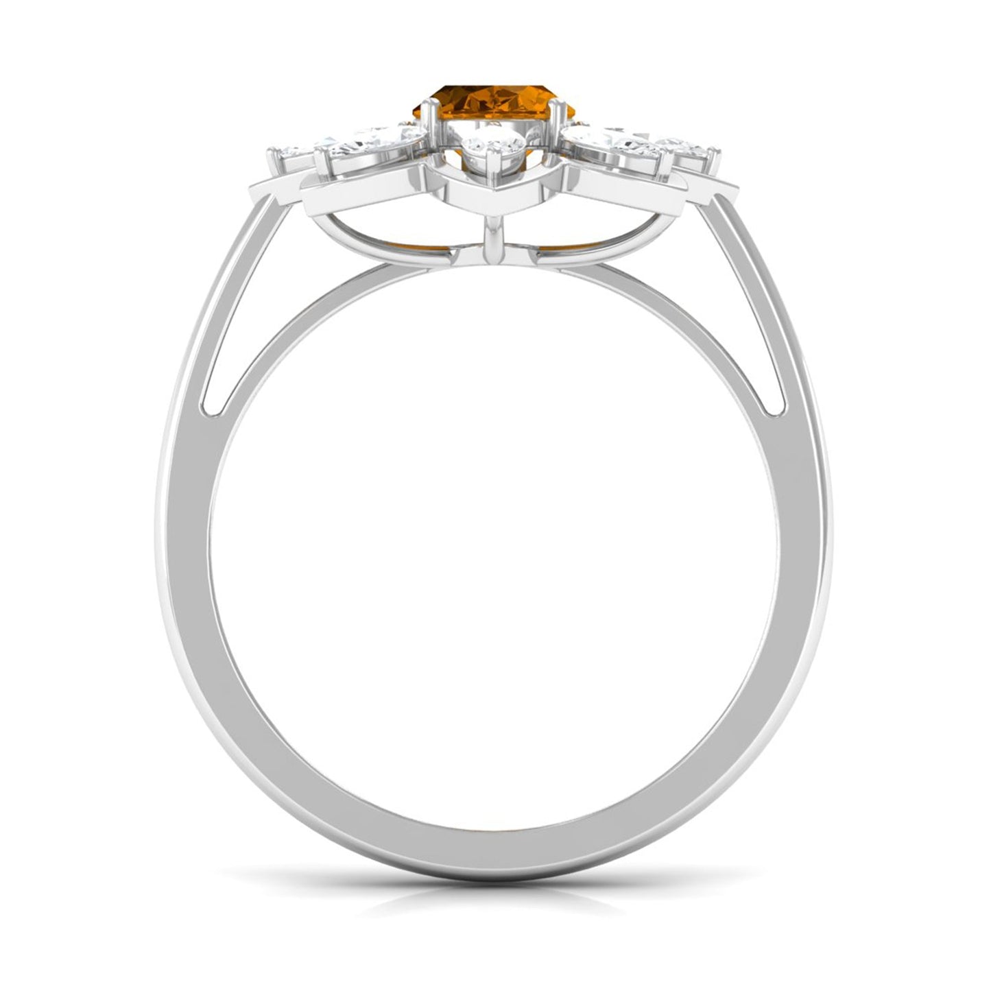 1 Carat Oval Cut Citrine Flower Engagement Ring with Diamond Stones