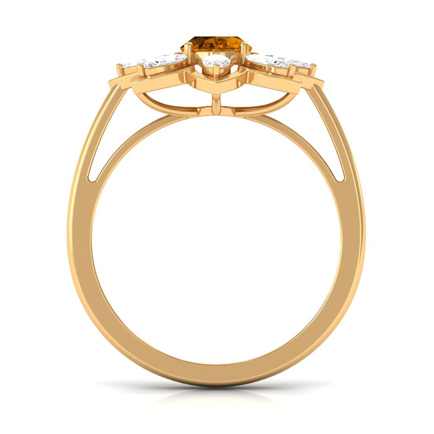 1 Carat Oval Cut Citrine Flower Engagement Ring with Diamond Stones
