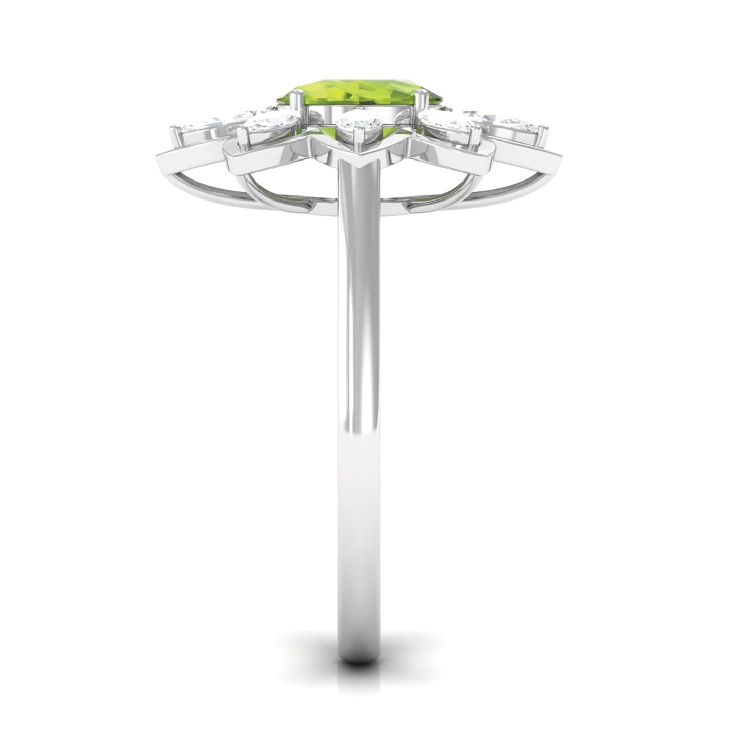 Oval Cut Peridot and Diamond Flower Engagement Ring with Certificate