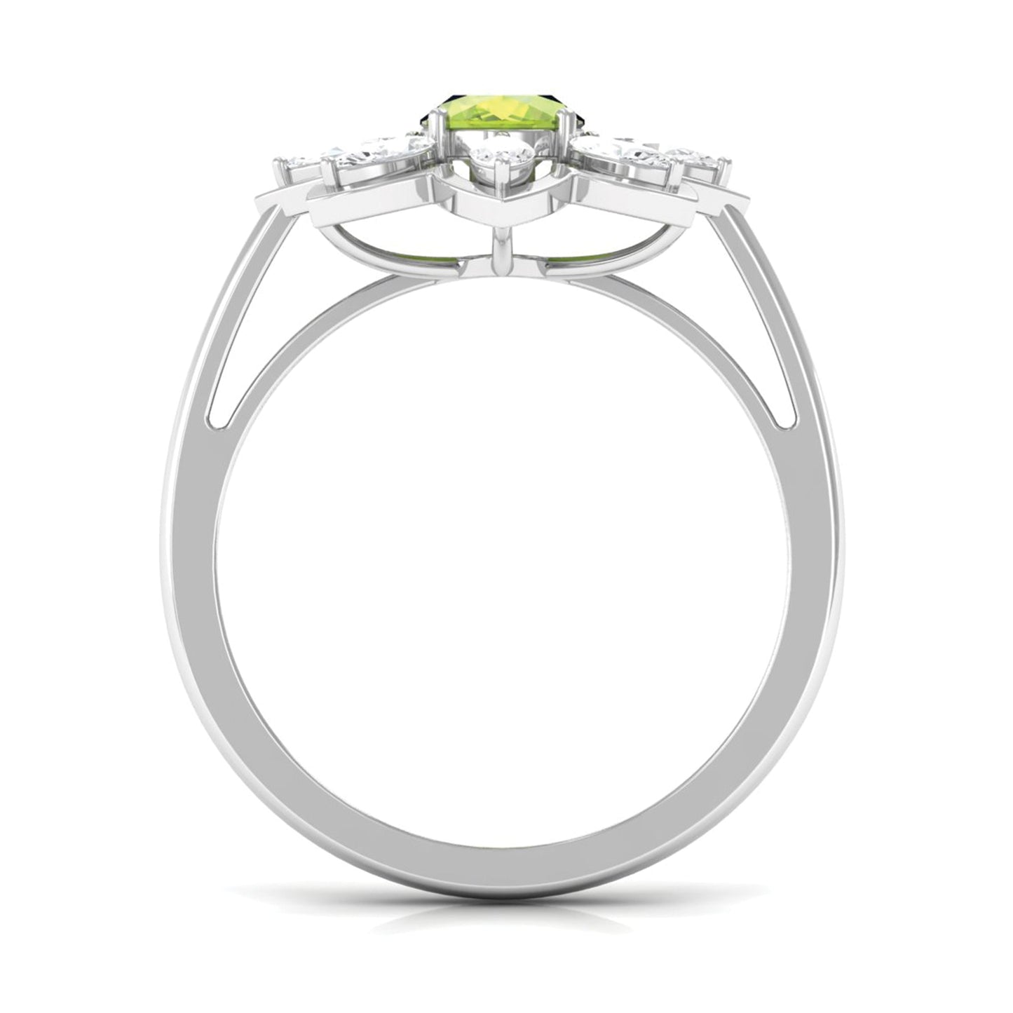 Oval Cut Peridot and Diamond Flower Engagement Ring with Certificate