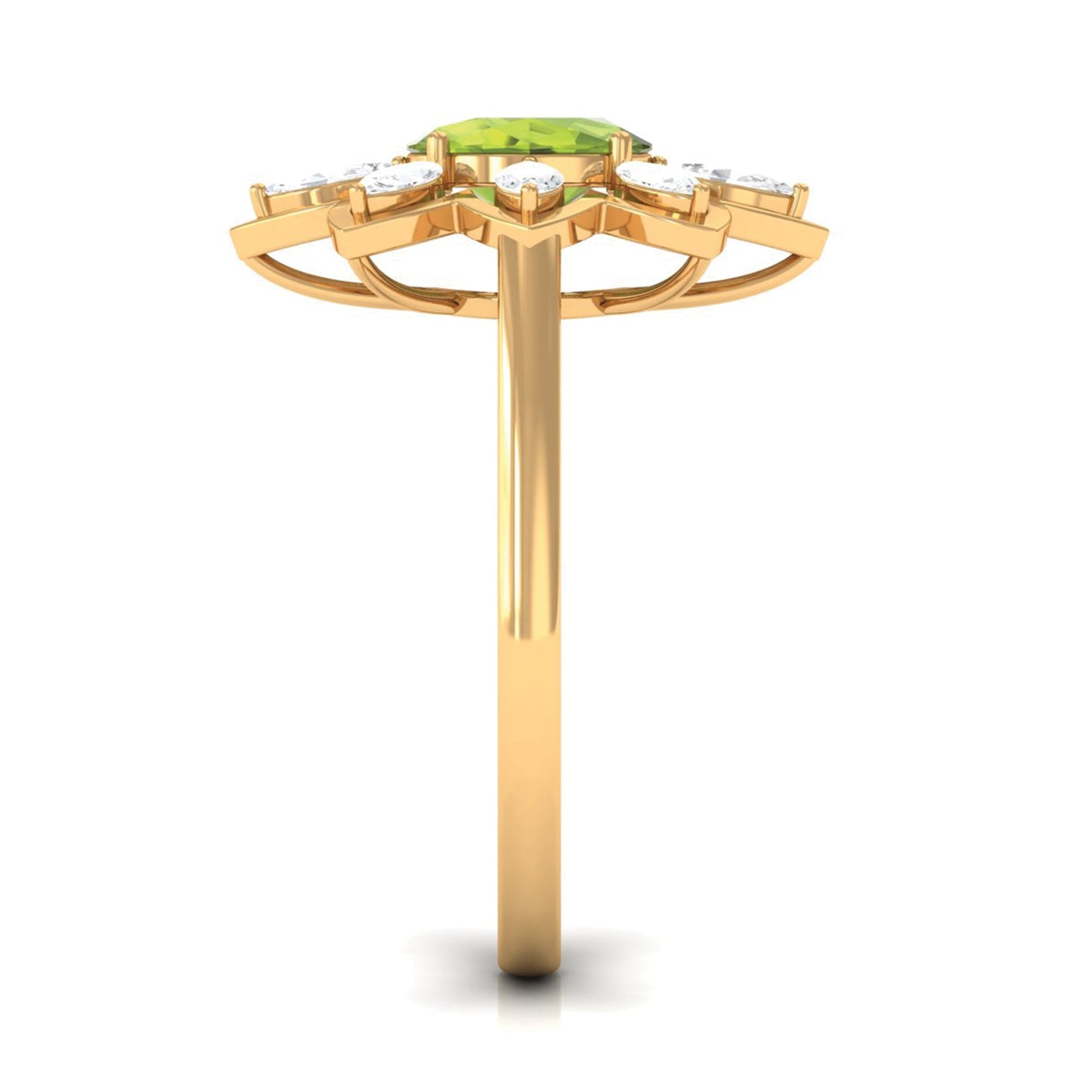 Oval Cut Peridot and Diamond Flower Engagement Ring with Certificate