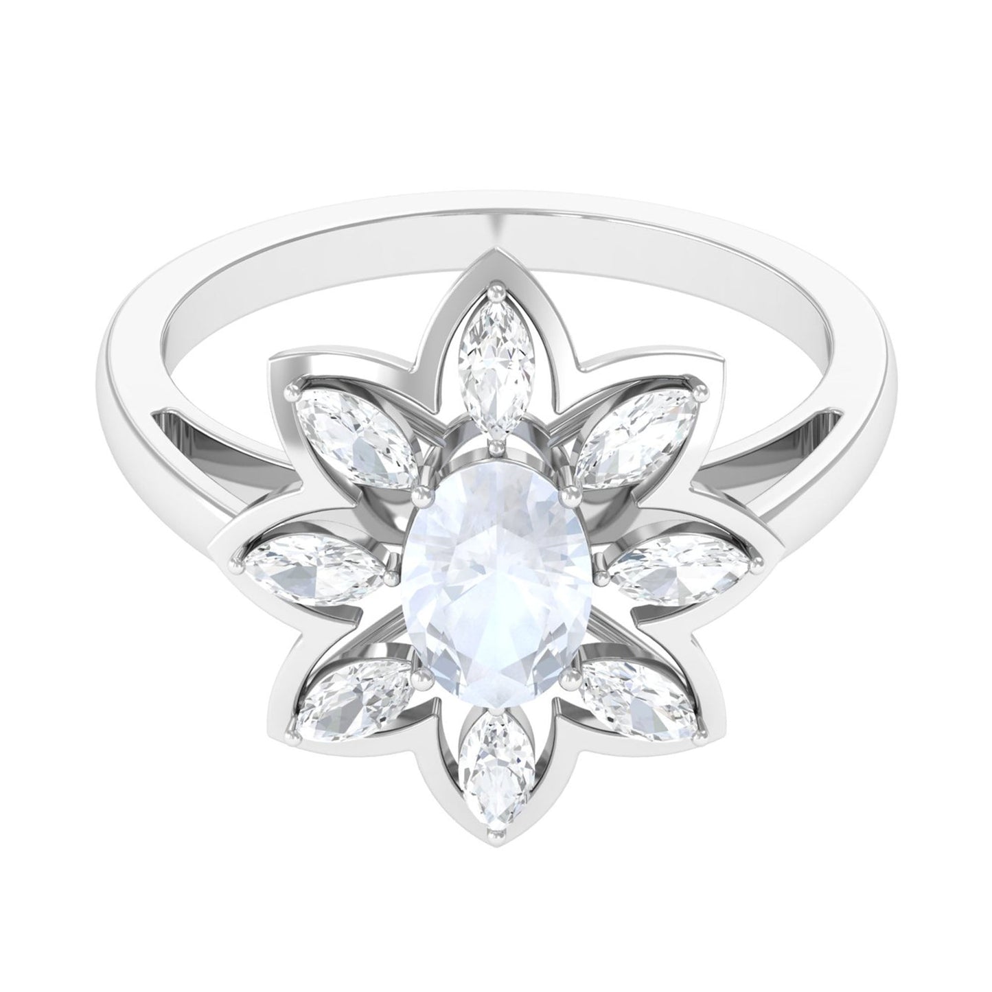 Oval Cut Moonstone and Diamond Flower Cocktail Ring
