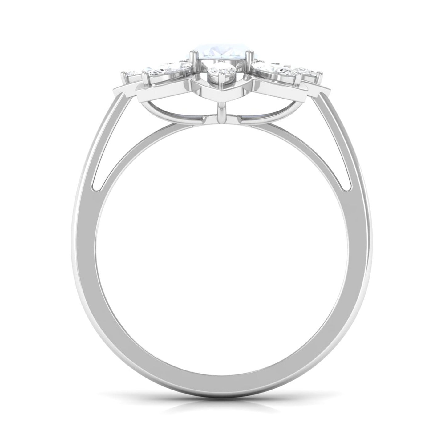 Oval Cut Moonstone and Diamond Flower Cocktail Ring