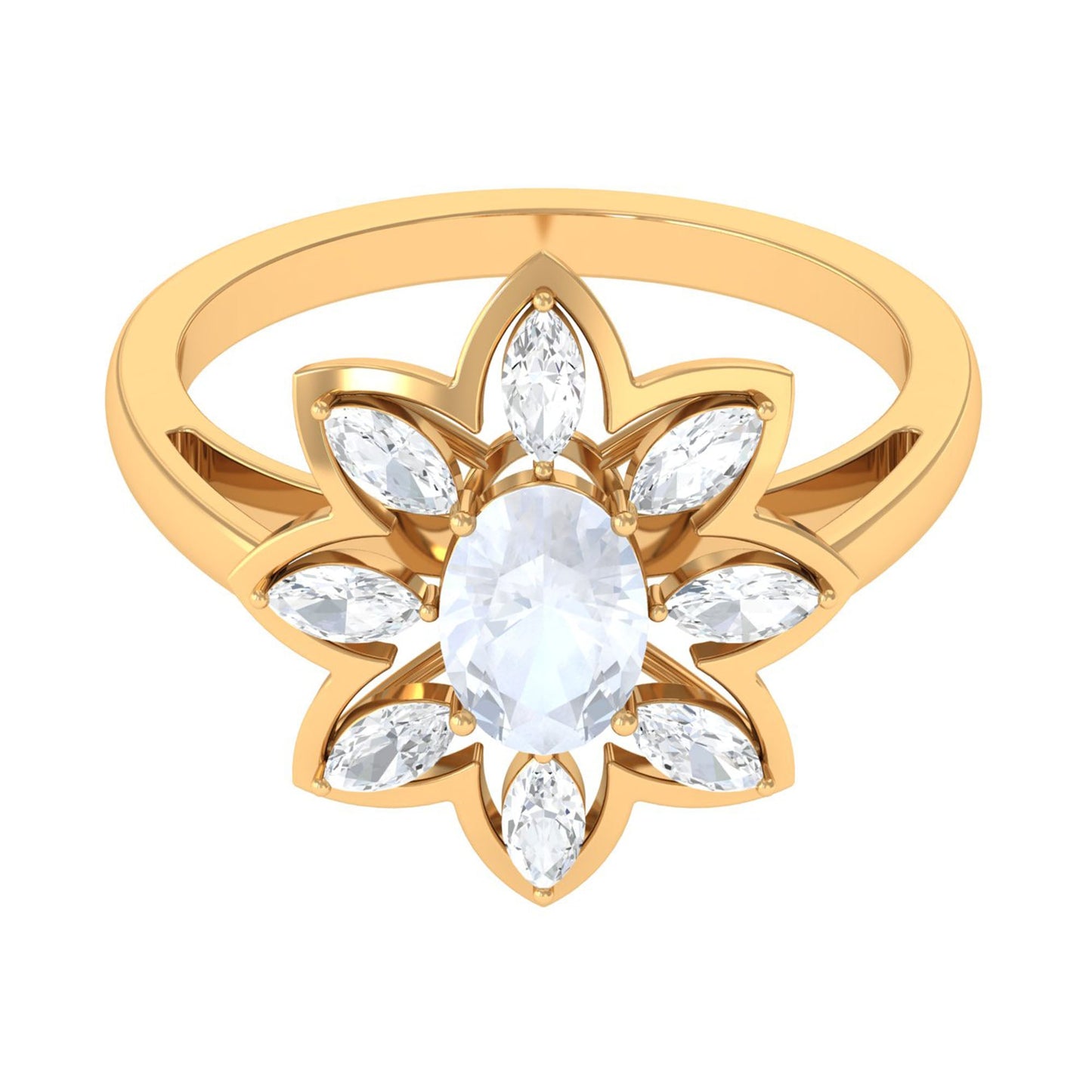 Oval Cut Moonstone and Diamond Flower Cocktail Ring