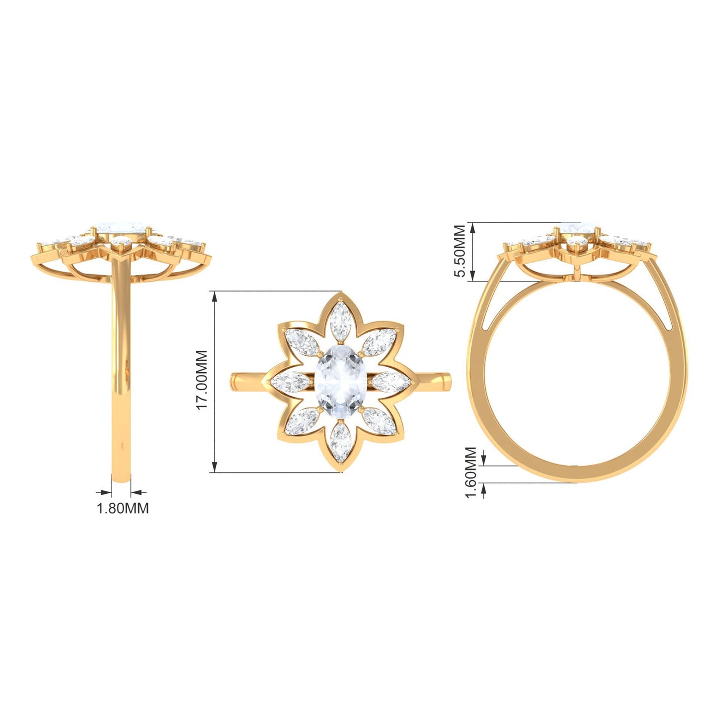 Oval Cut Moonstone and Diamond Flower Cocktail Ring