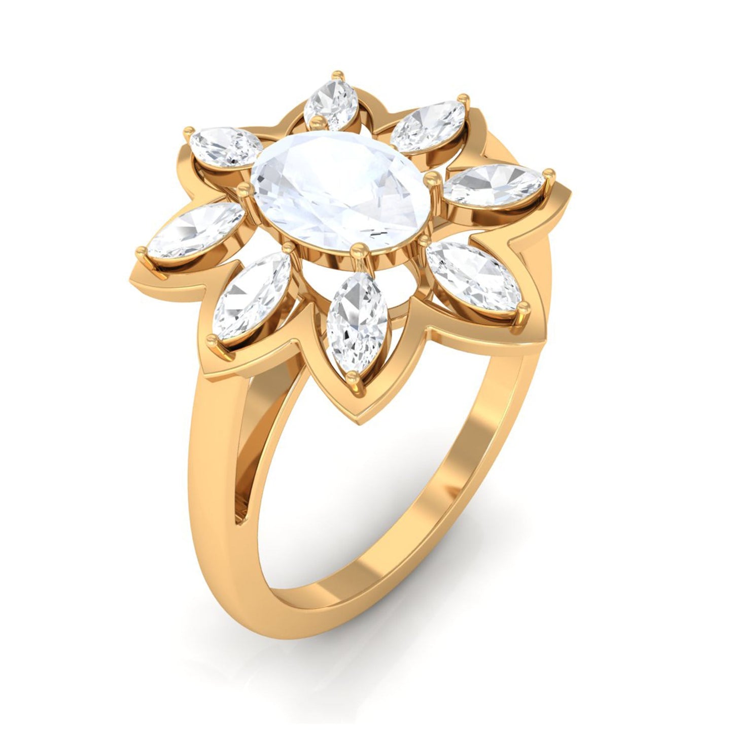 Oval Cut Moonstone and Diamond Flower Cocktail Ring
