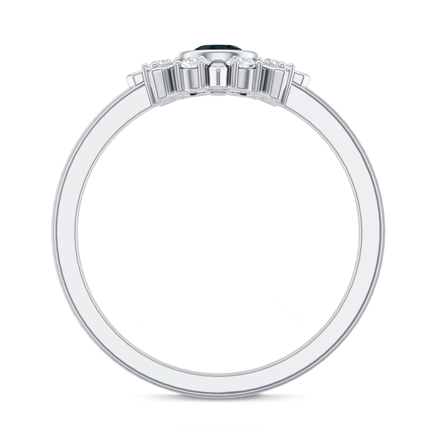 0.6 Carat Round London Blue Topaz Flower Ring with Diamond
