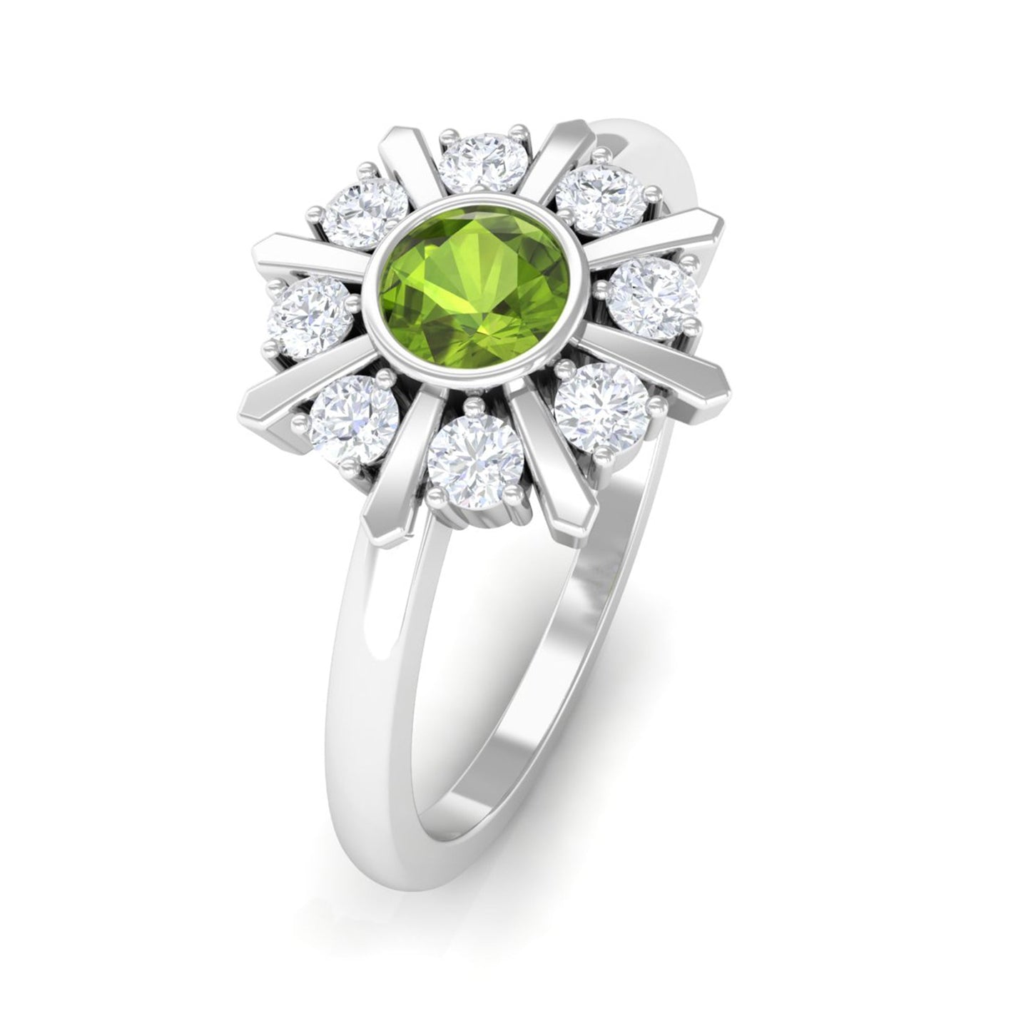 0.5 Carat Natural Peridot Statement Ring with Diamond Stones