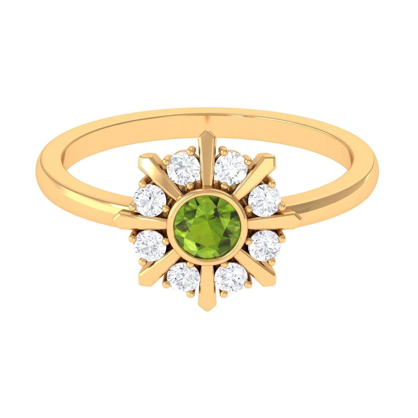 0.5 Carat Natural Peridot Statement Ring with Diamond Stones