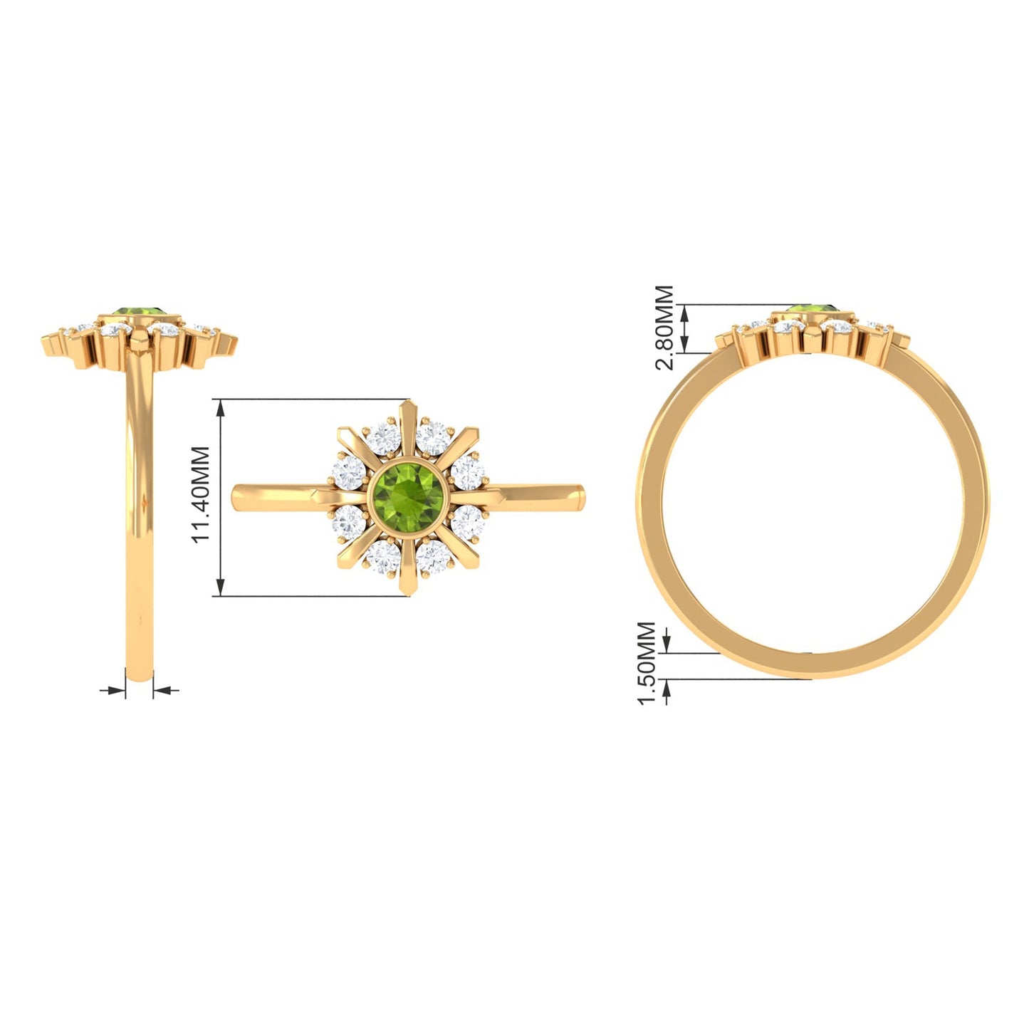 0.5 Carat Natural Peridot Statement Ring with Diamond Stones
