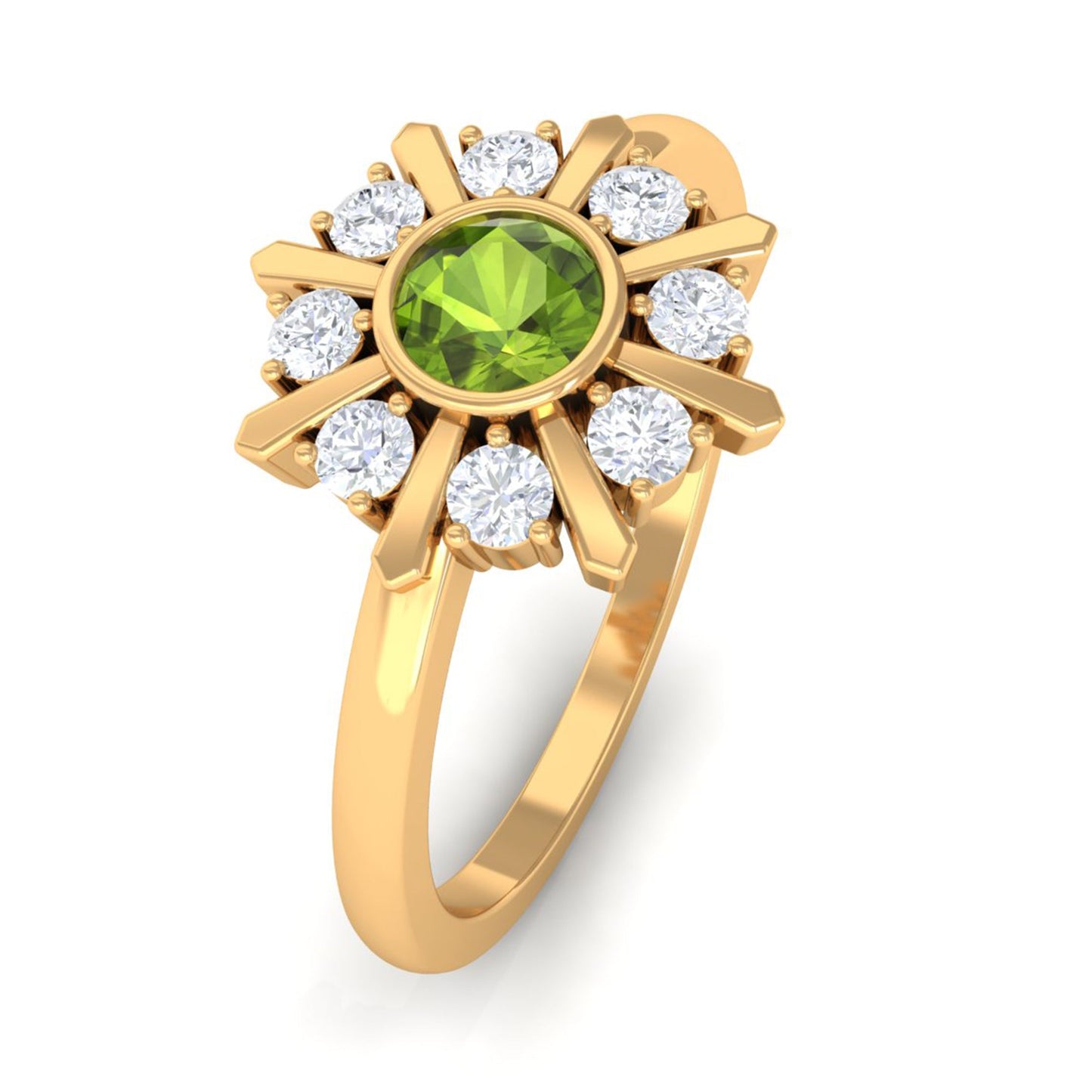 0.5 Carat Natural Peridot Statement Ring with Diamond Stones