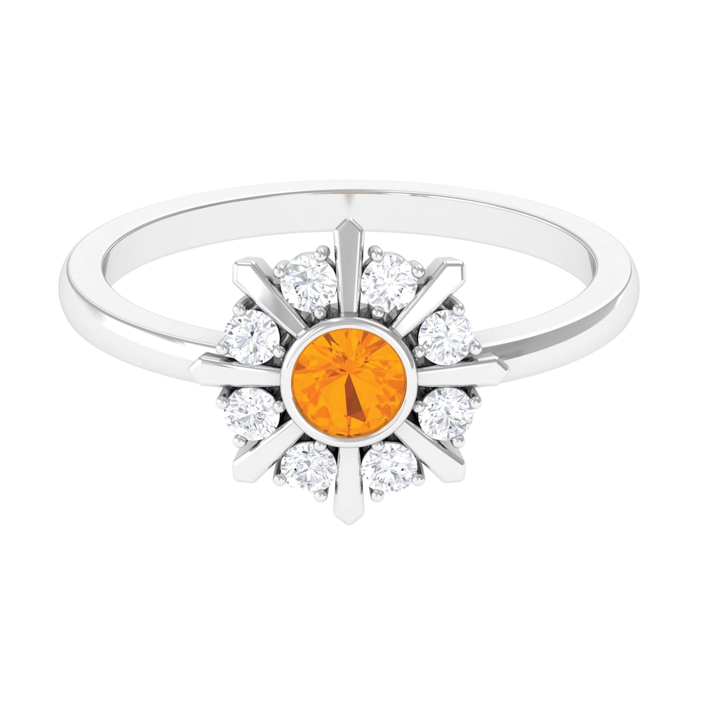 0.4 Carat Bezel Set Fire Opal Statement Ring with Diamond