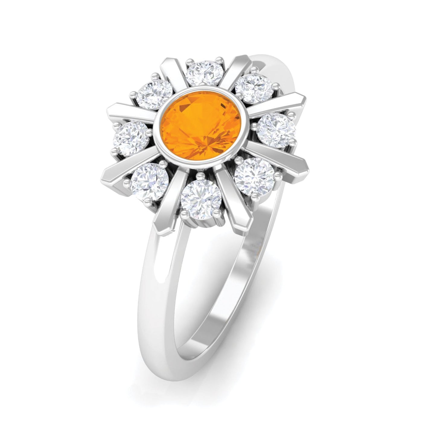 0.4 Carat Bezel Set Fire Opal Statement Ring with Diamond