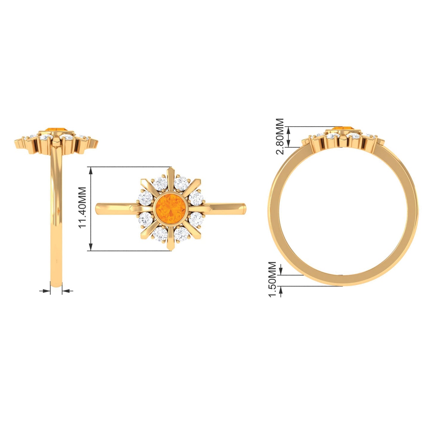 0.4 Carat Bezel Set Fire Opal Statement Ring with Diamond
