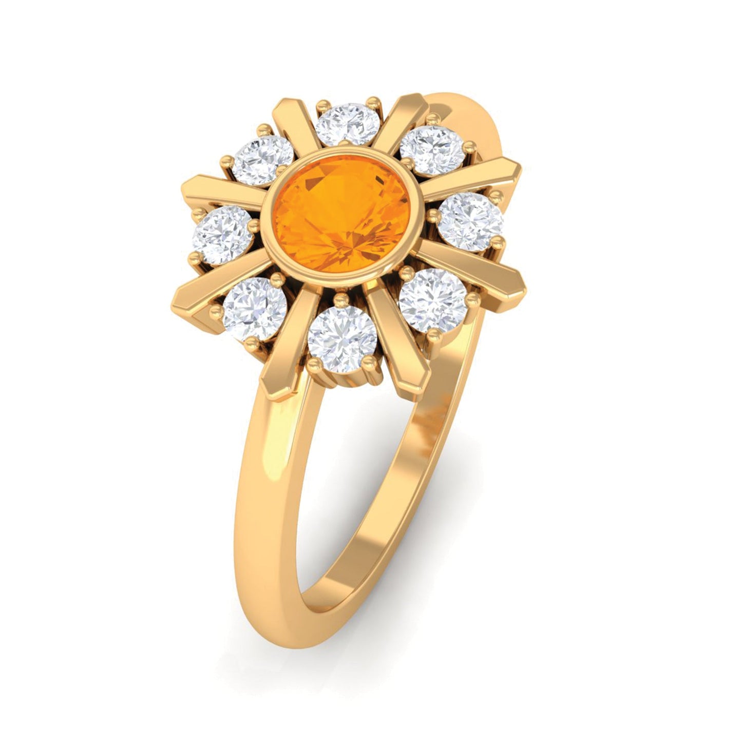 0.4 Carat Bezel Set Fire Opal Statement Ring with Diamond