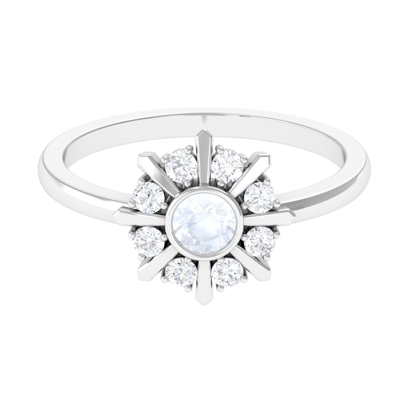 0.3 Carat Bezel Set Moonstone and Diamond Statement Ring