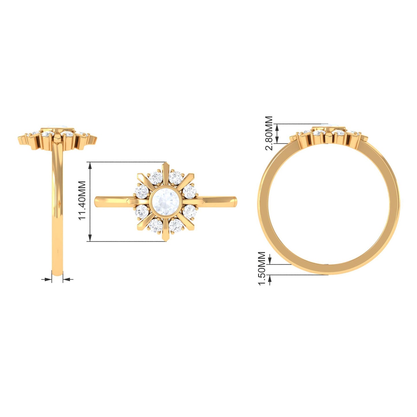 0.3 Carat Bezel Set Moonstone and Diamond Statement Ring
