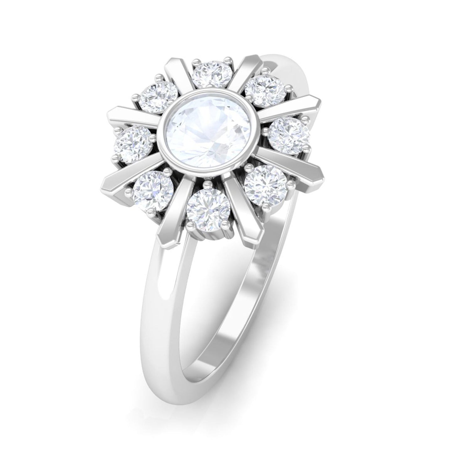 0.3 Carat Bezel Set Moonstone and Diamond Statement Ring