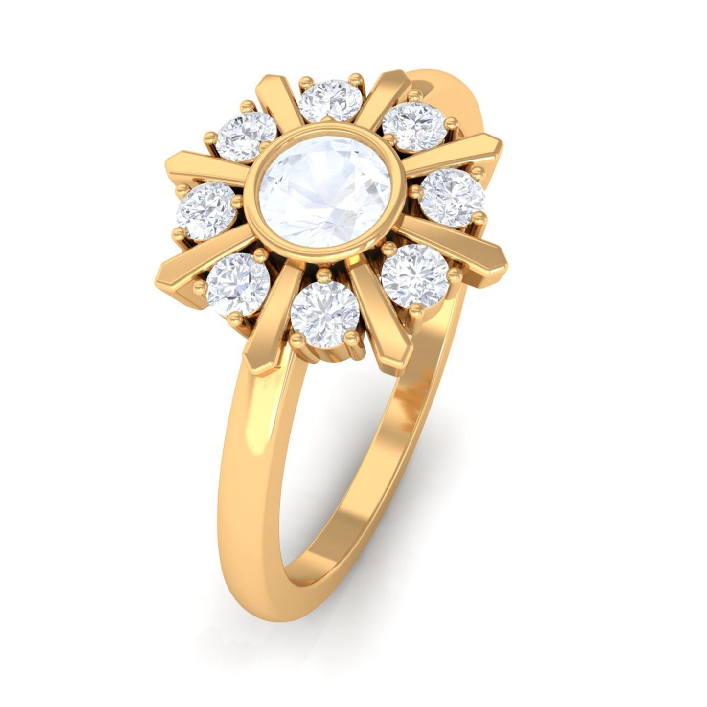 0.3 Carat Bezel Set Moonstone and Diamond Statement Ring
