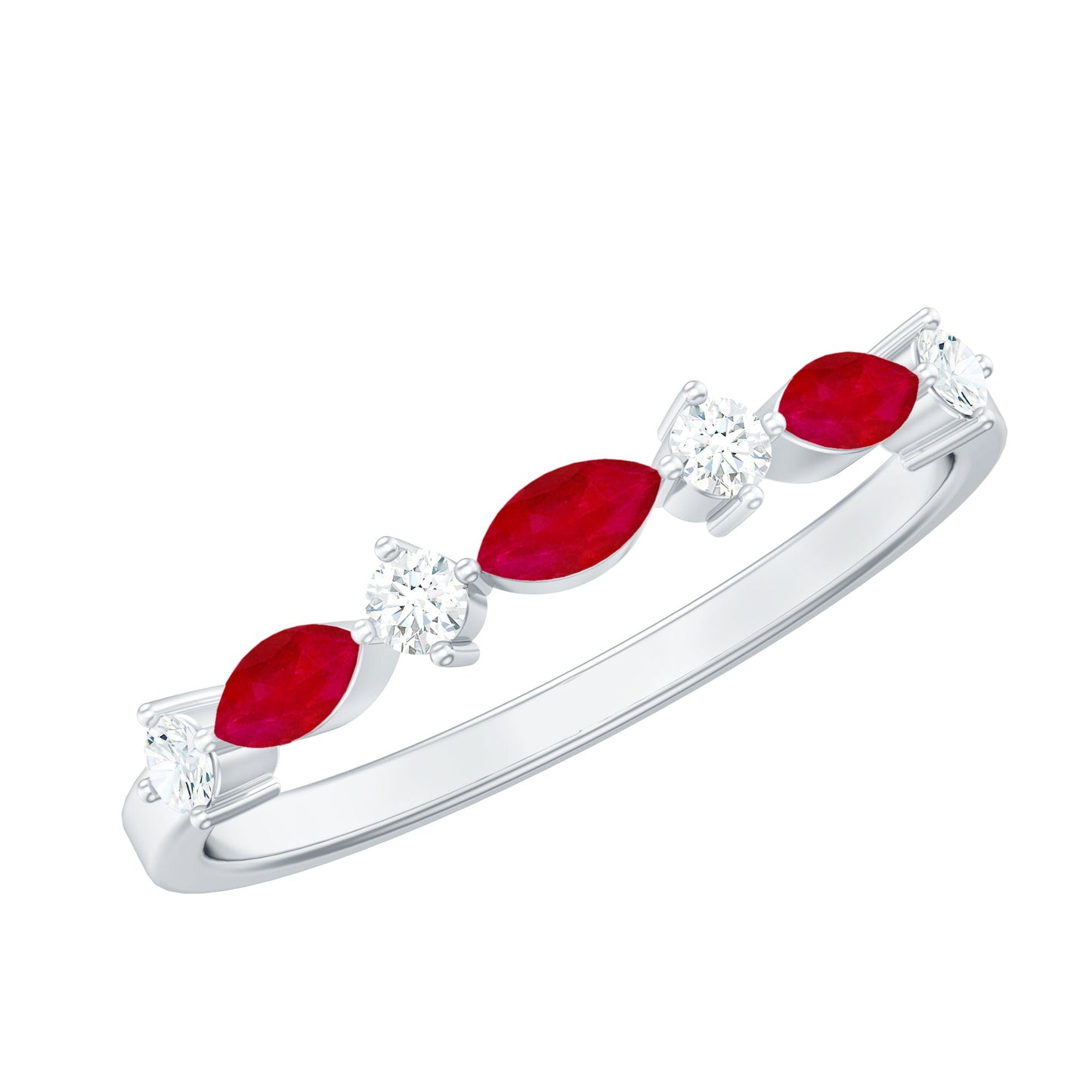 Natural Marquise Ruby Diamond Half Eternity Ring for Anniversary